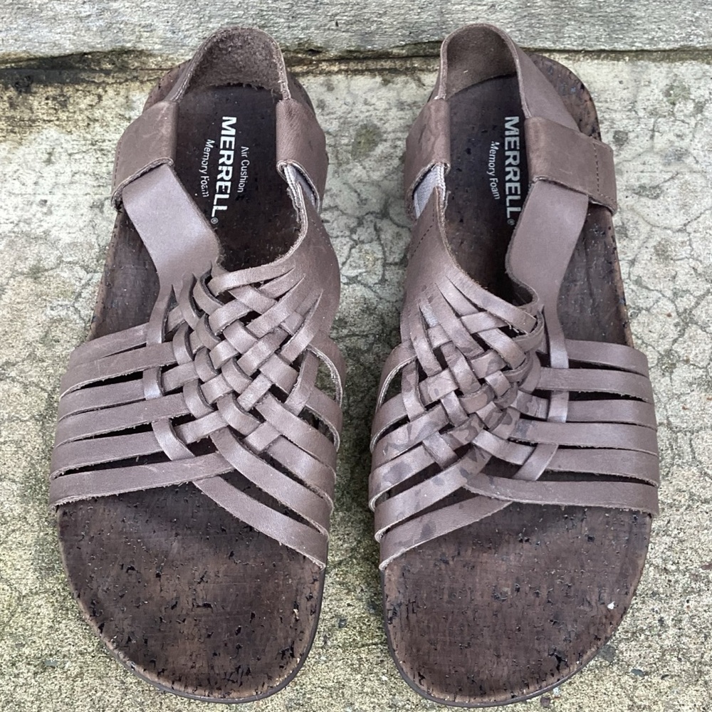 Merrell Falcon Fisherman Sandals Braided Leather Cork Bottom Size 7 Brown